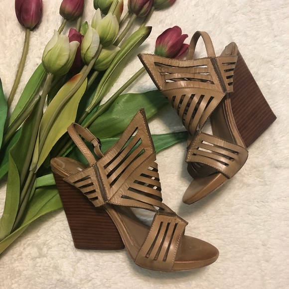 Max Studio Shoes - Leon Max Euthalia tobacco tan wedge stacked heel
